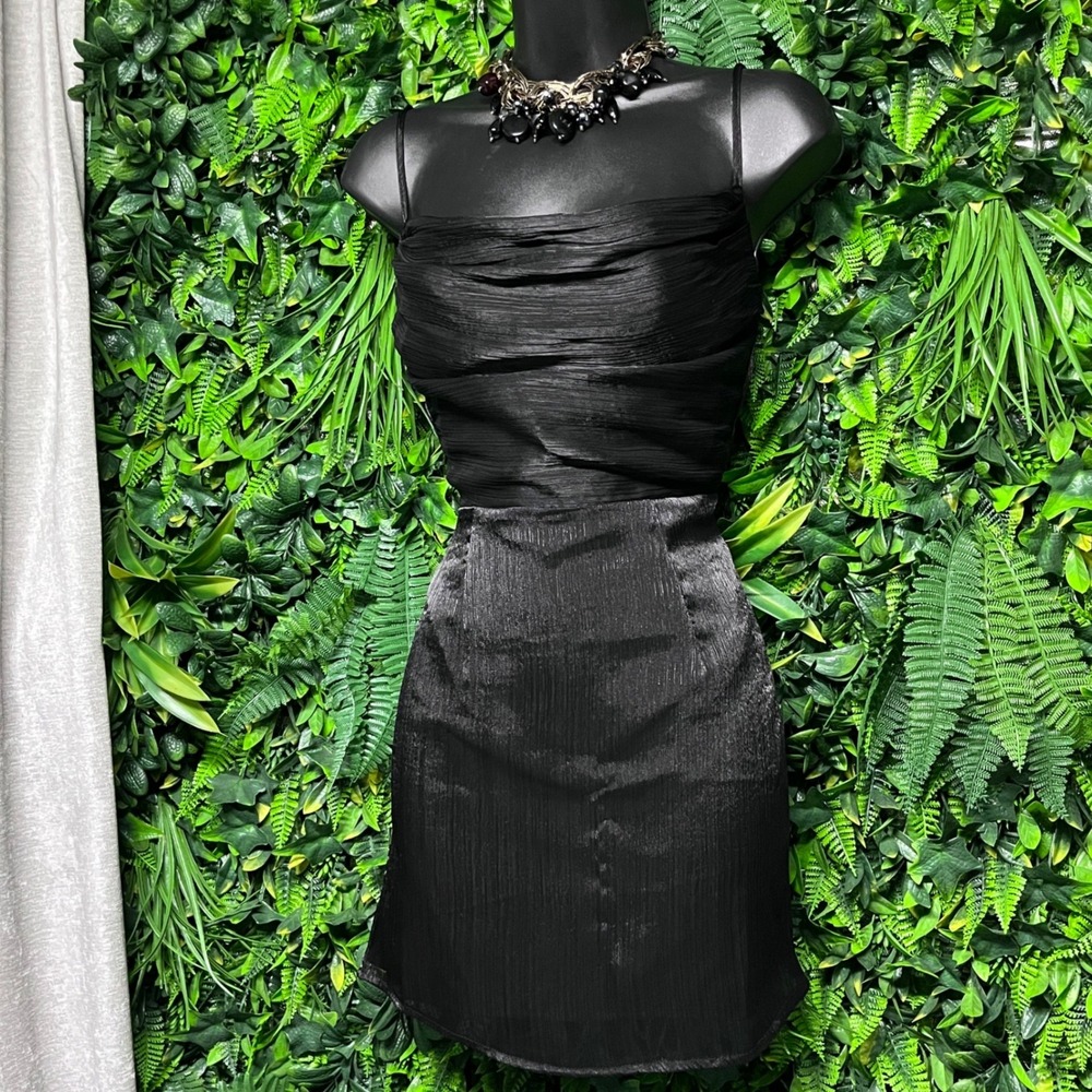 Superdown Dress Small Black Cowl Neck Metallic Mini Spaghetti Strap 4160 NWT